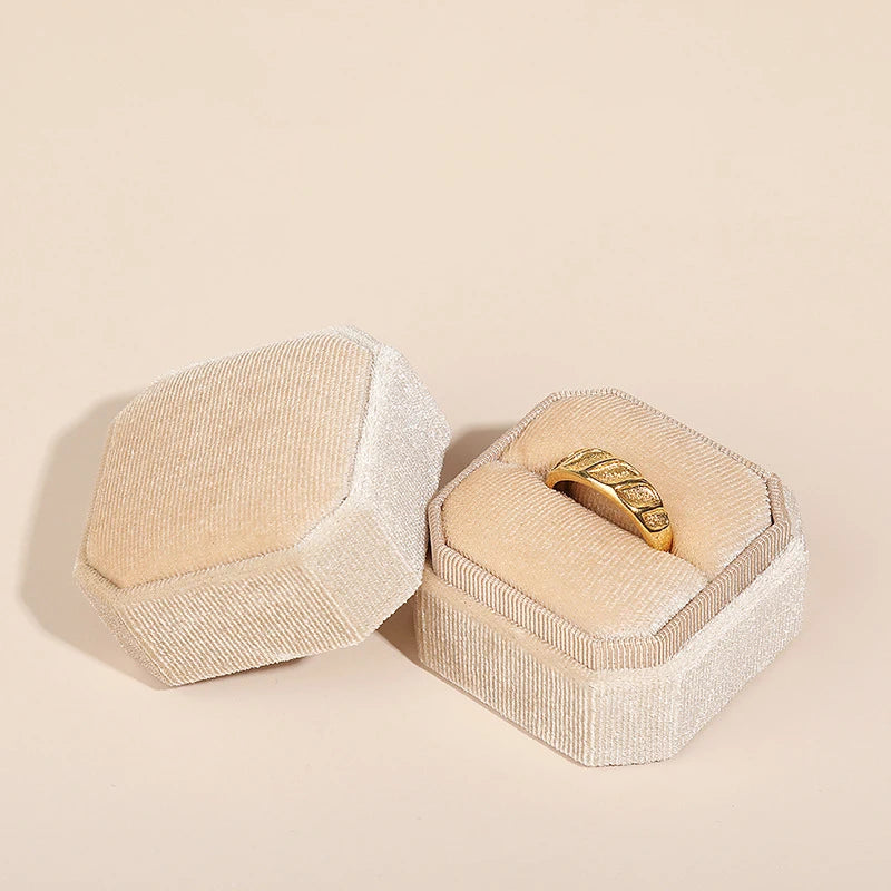Octagon Velvet Jewelry Box Double Ring Storage Box With Detachable Lid For Engagement Wedding Ring Packaging Display Gift Box
