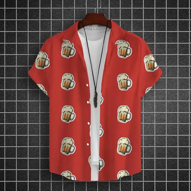 Hawaiian Shirt For Men 3d Beer Printed Short Sleeve Party | SAMAG