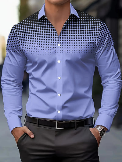 Men's Casual Long Sleeve Button-Up Shirt - Gradient Blue | SAMAG