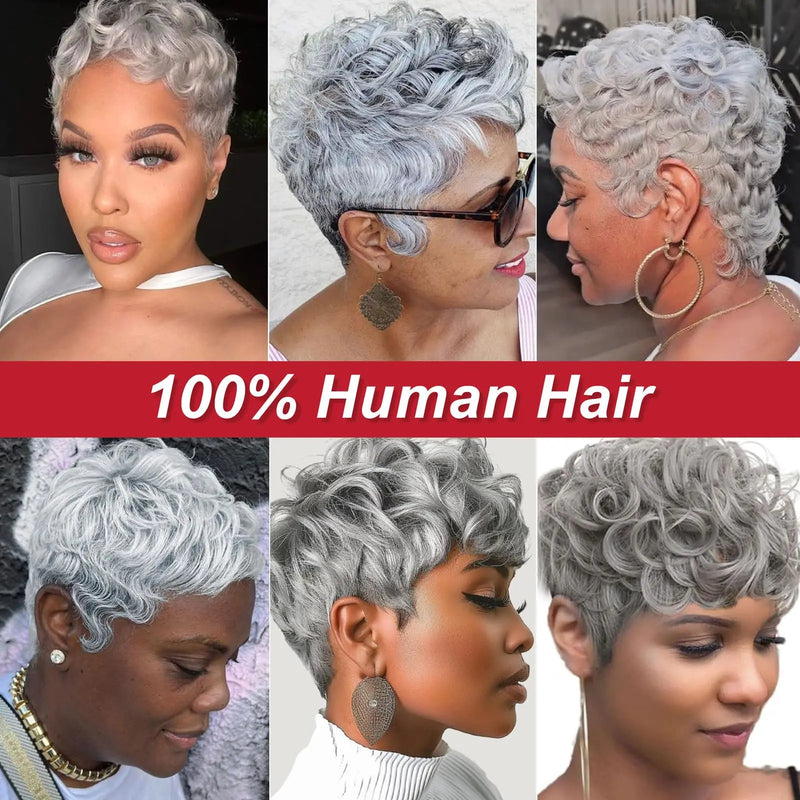 613 Honey Blonde Curly Pixie Cut Wig 100% Human Hair with Bangs Short Curly Human Hair Wigs for Women Machine Made