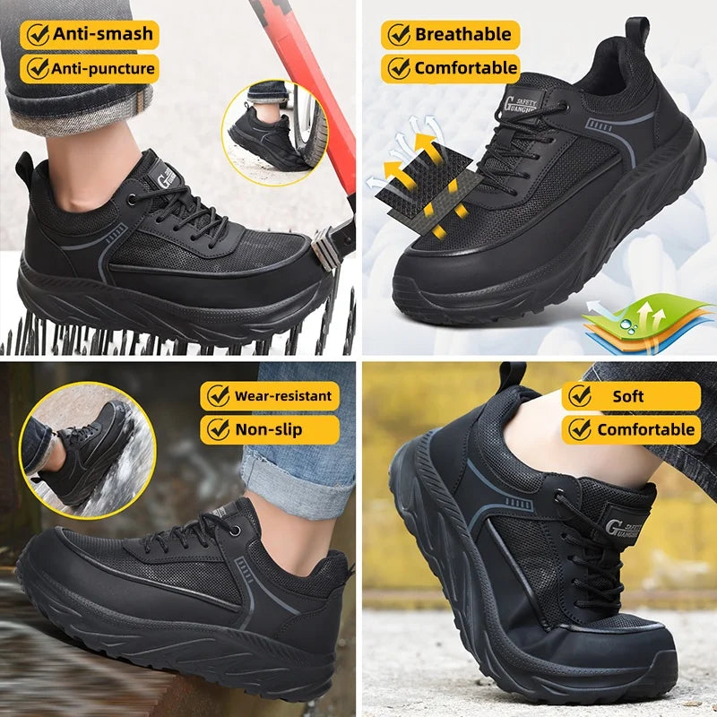 Wide Toe Work Safety Shoes Men Indestructible Steel Toe Shoes Breathable Security Work Sneakers Protective Safety Boots