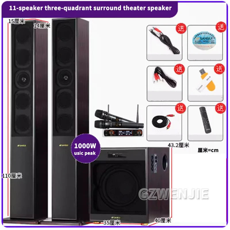 10 Inch High Power TV Living Room KTV Bluetooth 4.2 Speaker Stereo Sound Subwoofer Speaker 2.1 Home Theater System Audio Set 4Ω