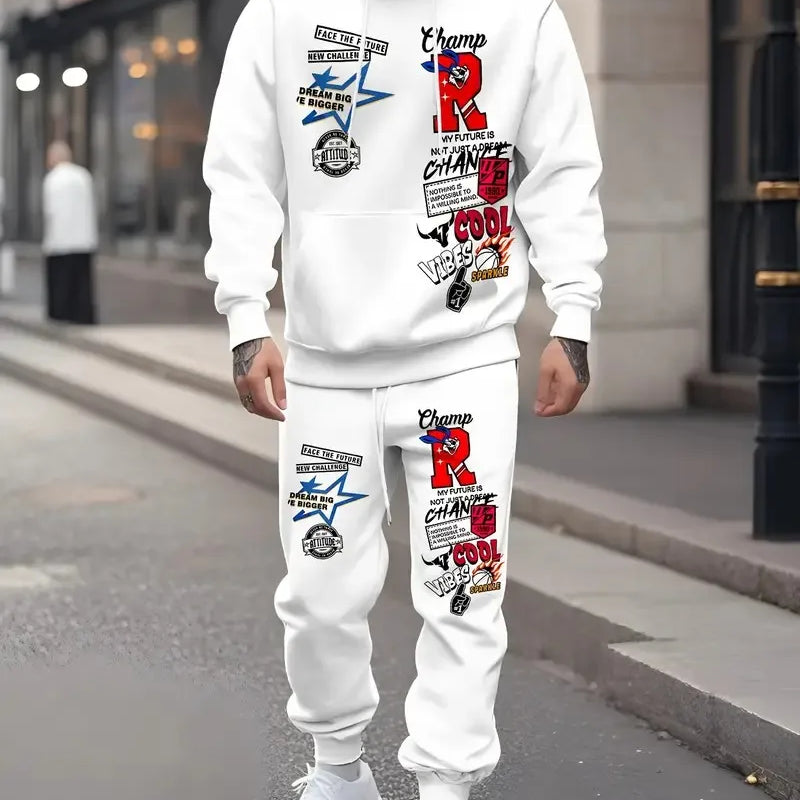The new men's hoodie set for Spring and Autumn features a casual fashionable and comfortable 3D letter - View 2 | SAMAG