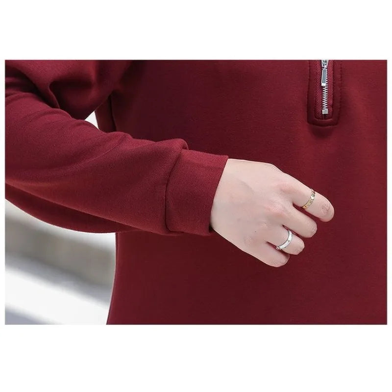Women Spring Autumn Two Piece Set Middle Aged Mom Half Zipper Sweatshirt Loose Wide Leg Pants Casual Outfit