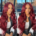 99J Burgundy Red Colored Body Wave Pre Plucked Brazilian Human Hair Lace Front Wig 40‑46 Inch 200% Density 13x4 13x6 HD Transparent Lace Frontal Wigs For Black Women