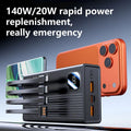 140W 200000mAh Power Bank Large Capacity 4 In1 Cables Intelligent Digital Display Light Portable Powerbank For iPhone Huawei New