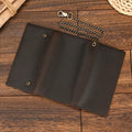 Men's Vintage Crazy Horse Leather Chain Wallet Genuine Leather Bifold Long Wallet Snap Card Holder Purse Zipper Coin Rfid Pocket