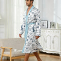 Men's lightweight quick-drying pajama bathrobe - 3D digital printing, non-fading design, stand-up collar and adjustable waistban