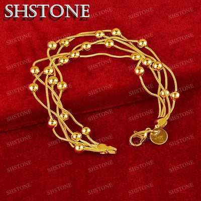 SHSTONE 18K Gold Multi Chain Bead Bracelets For Woman Party Wedding Engagement Fashion Fine Jewelry Lady Birthday | SAMAG