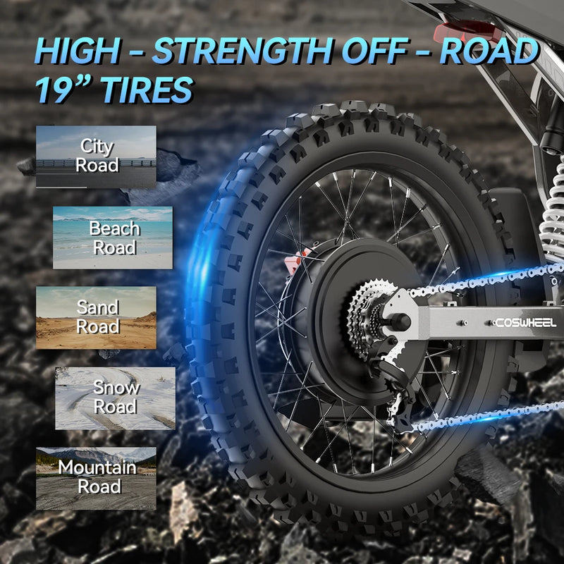 COSWHEEL R19 Readygo Electric Dirt Bike High Power 6000W Adult Ebike 72V40Ah Battery Off-Road Use 85km/h Mountain Bike Lithium