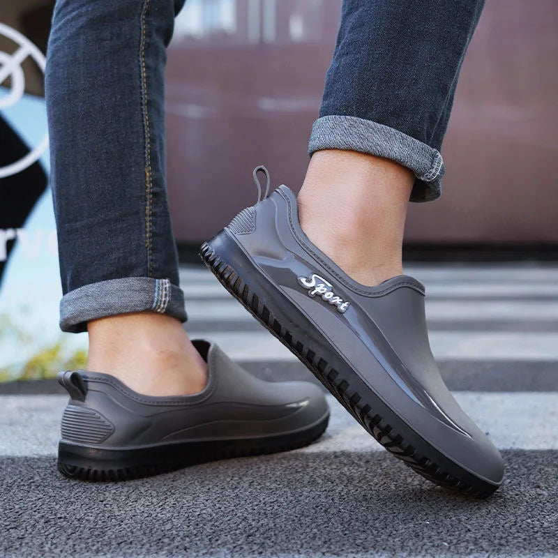 Simple Style Outdoor Work Commute Fishing Kitchen Non-Slip Waterproof Men's Flat-Soled High-Quality Rubber Boots Rain Boots