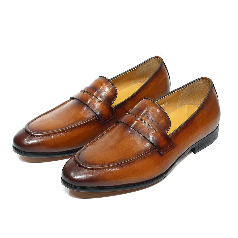 Size 6-13 Spring Autumn Mens Penny Loafers Genuine Leather Hand Painted Slip On Dress Shoes Men Wedding Casual Business Shoes