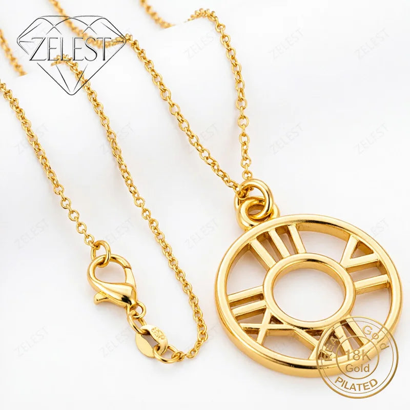18K Gold Plated 16-30 Inch Exquisite Round Compass Pendant Necklace Women's Fashion Wedding Gift Accessory