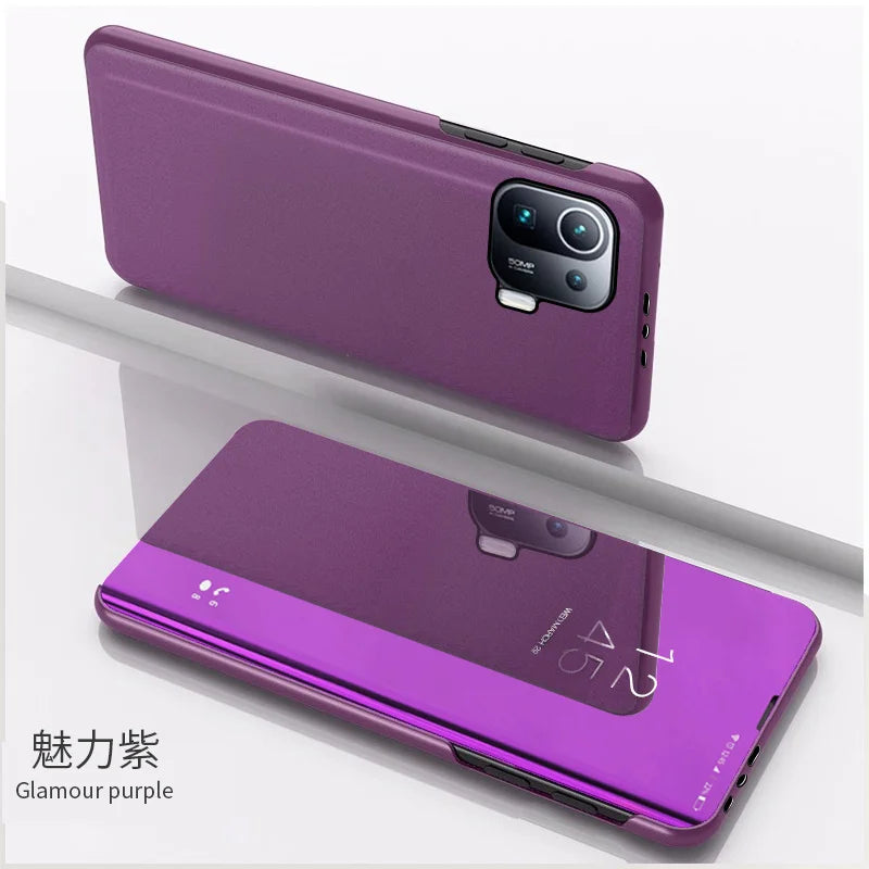 Smart Mirror Flip Case for Xiaomi Poco X3 Redmi Note 10 9 9s 11 8 8T 10s 11T Pro Max Plus 9A 9C Mi 9T Lite 5G Stand Cover Coque