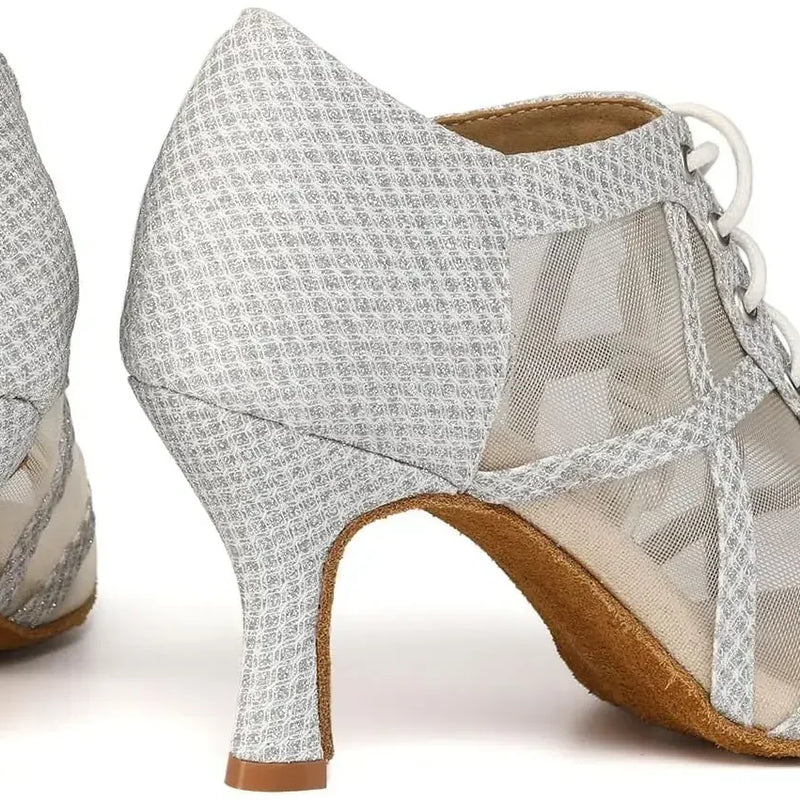 Black Latin Dance Shoes for Women Breathable Mesh Suede Sole Wedding Party Professional Ballroom Jazz Tango Training Dancing
