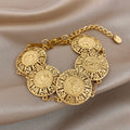 Vintage Gold Plated Stainless Steel Coins Wrist Bracelet for Women Men Classic Ethnic Cuff Bracelets Waterproof Jewelry