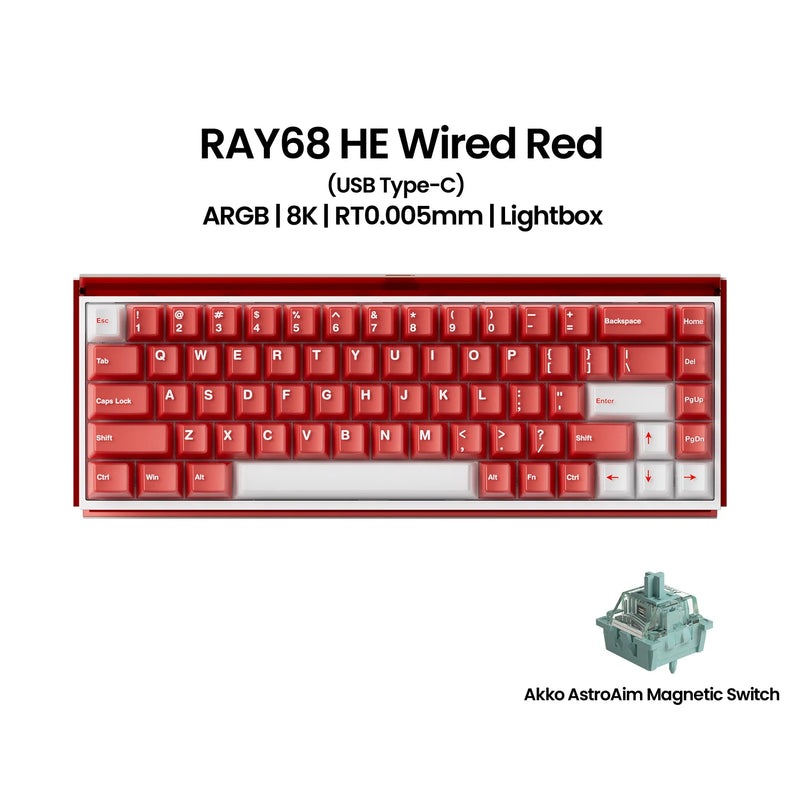 Akko RAY68 HE Mechanical Keyboard 65% Magnetic Switch Rapid Trigger 0.01mm 8K RGB with Lightbox Custom ESports Gaming Keybaord