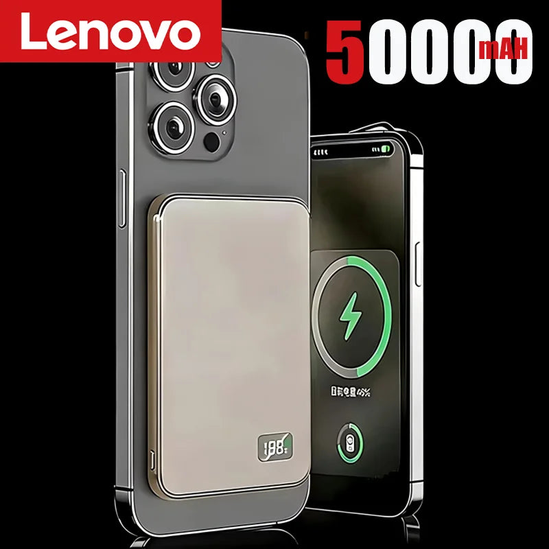 Lenovo 500000mAh Thin Magnetic Wireless Power Bank PD22.5W Fast Charging Portable External Battery for Magsafe For iPhone Huawei
