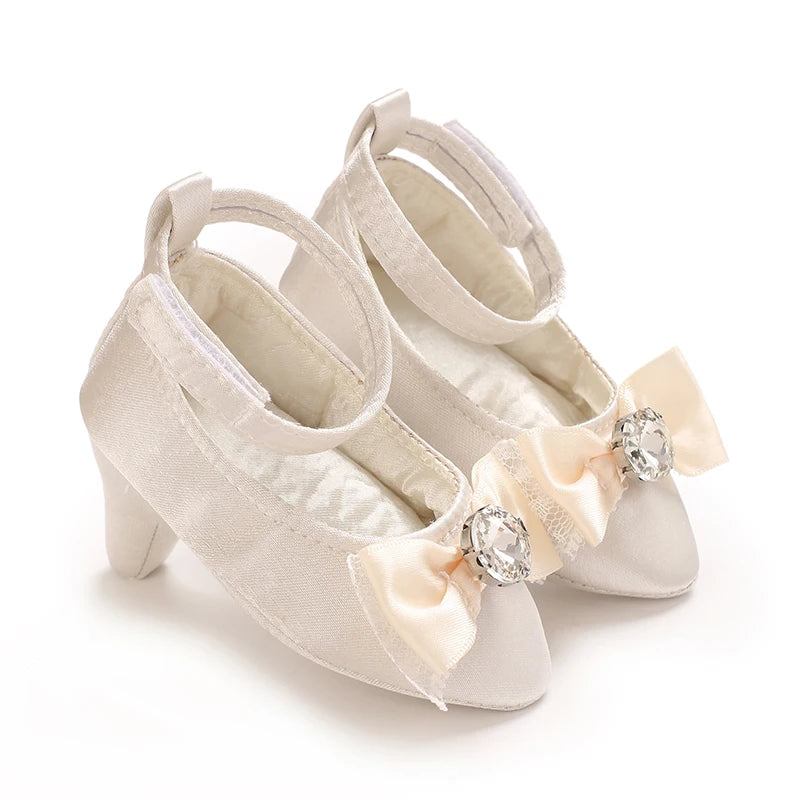 Infant Pre-Walker Shoes 0-18M Baby Girls Princess Bow Shoes Solid Color Fashion Party Walking Footwear