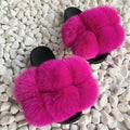 Fur Slides Factory Supply Mixed Color Pom Pom Six Balls Fox Fur Multi-Color Fluffy Fur Slippers For Women
