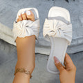 Summer Shallow Mouth Solid Color Bow Flat Slippers Fashionable New Style Comfortable and Casual Outdoor Beach Women's Slippers