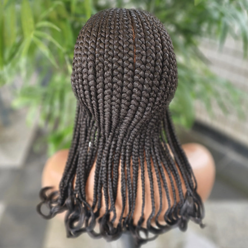 Synthetic Short Cornrows Braided Wig Protective Full Lace Wig with Baby Hair 18 inch Knotless Stitch Braided Wigs With Wavy End