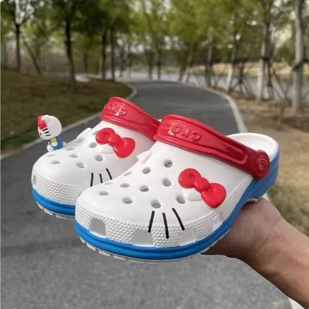 real pictures 2026 summer new Sanrio hello kitty caroon cute lovely red bow good quality women girls white beach heel sandals