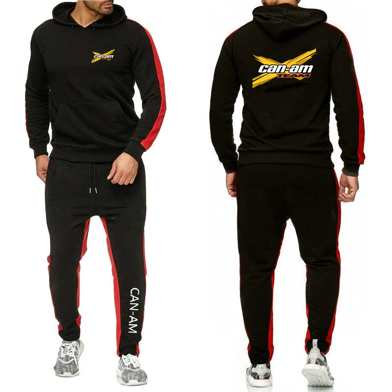Spring Autumn CAN - AM BRP Logo Print Casual Long Sleeve Hoodies+Jogger Sweatpants Suit Men's Solid Color - View 2 | SAMAG