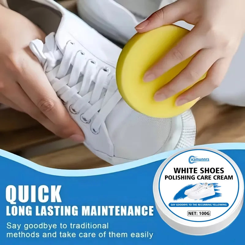 Easy Rub Shoe Polish, Shoe Refurbish Conditioner, Sponge Whitener Remove Yellow Stains for Smooth & White Shoes