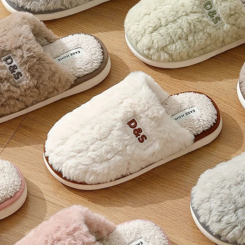 Women's Winter Plush Slippers - Thick Sole Fleece-Lined House Shoes, Anti-Slip Durable Indoor/Outdoor Warm Cotton Home Slides
