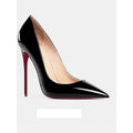 2025 European and American slim and sexy high heels, pointed shallow mouth black patent leather temperament work shoes