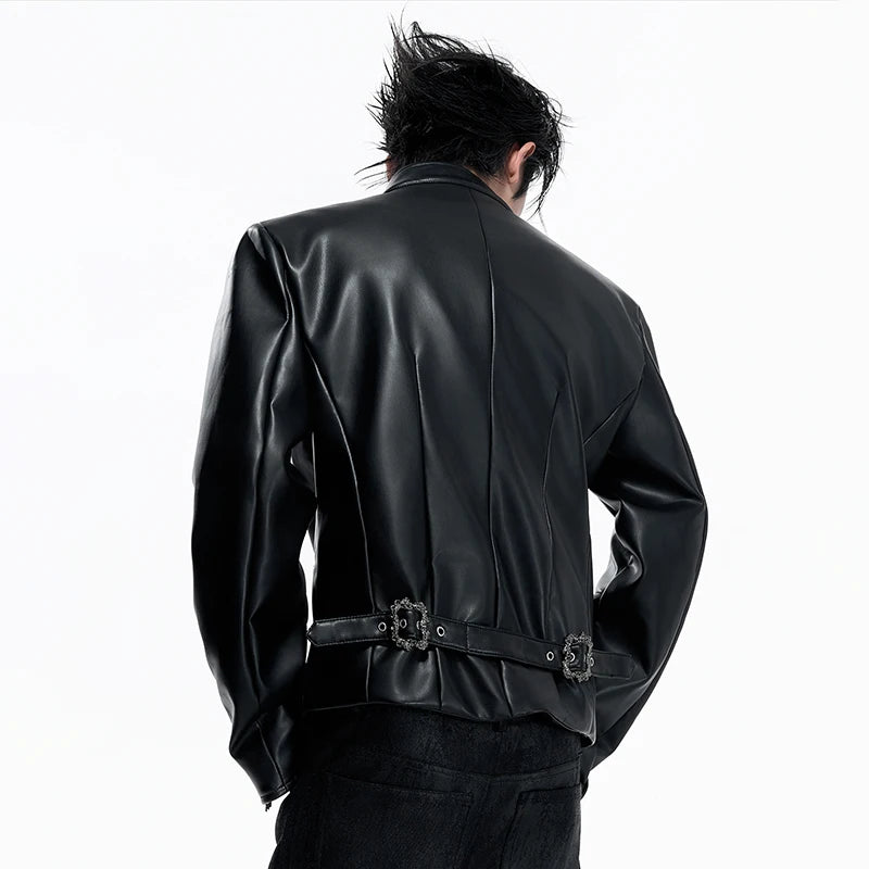 LUZHEN 2026 New Original Niche Design Double Breasted Stand Neck Leather Jacket Men's Fashion Handsome Cross Placket Coat JY6357
