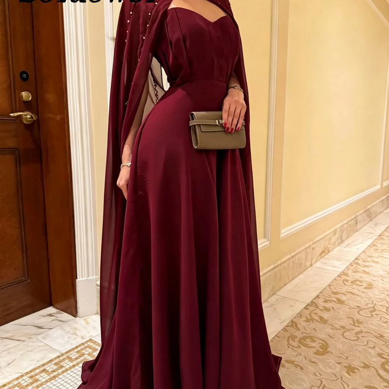 Luxury Chiffon Evening Dresses Sweetheart Beaded Cape | SAMAG