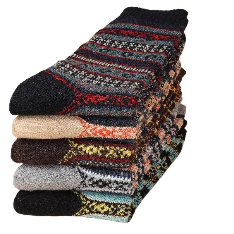 5pairs Unisex Ethnic Style Vintage Thick Wool Warm Crew | SAMAG