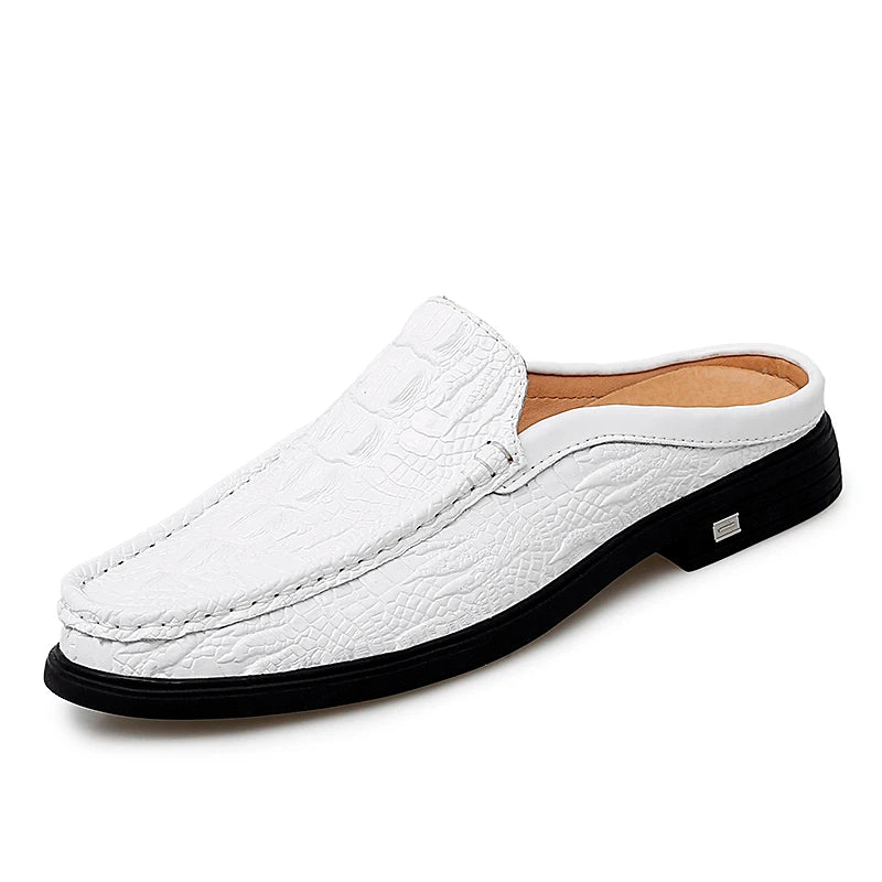 Summer Classic Half Shoes men Genuine Leather Crocodile pattern man Half Slippers Casual Outdoor Mules Non-slip Moccasins hombre