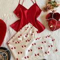New V Neck Women's Pajamas with Contrast Color Solid | SAMAG