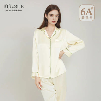 Summer New Silk Pajamas Women's Long Sleeve Pants Lapel | SAMAG