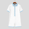 INCERUN Men's Bodysuits Patchwork Lapel Short Sleeve Button Male Rompers Playsuits Knitted Summer 2026 Casual Bodysuit For Man