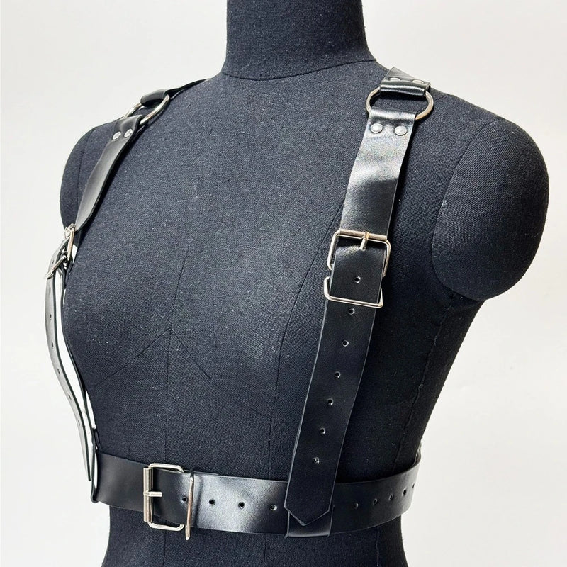 Fashion Wide PU Leather Waist Belt for Women Gothic Body Bondage Chest Harness Belt Harajuku Suspenders Clothing Accessories
