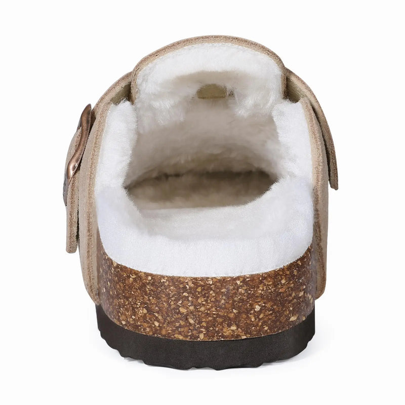 Evshine Winter Fur Clogs Slippers For Women Men Cork Footbed Plush Lined Mules Fuzzy Suede Potato Shoes Warm Furry House Clogs