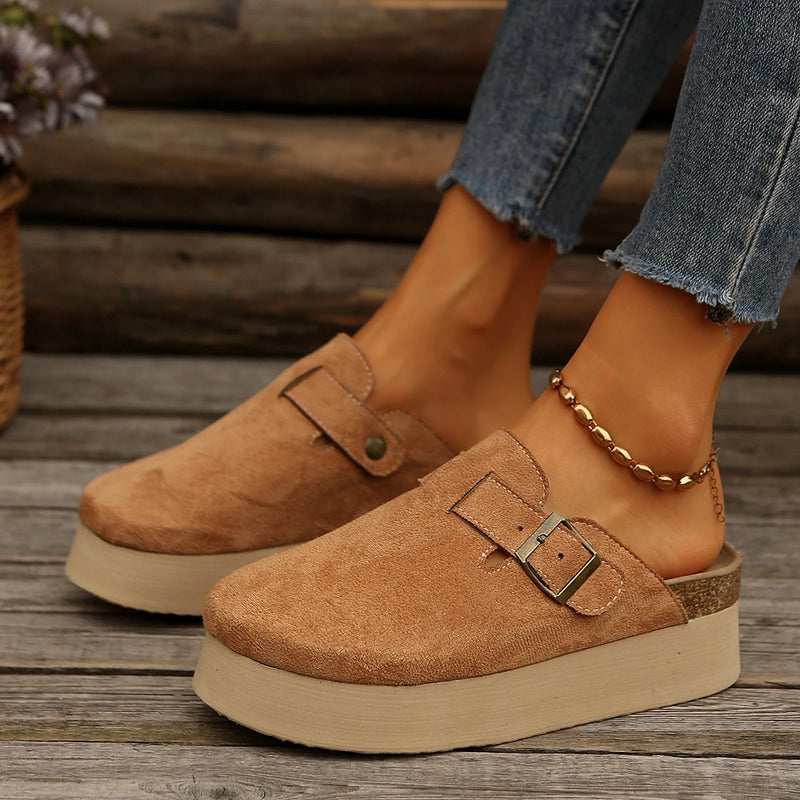 Women Mules Shoes Casual Outdoor Mules Slippers Slip-On Outdoor Beach Flat Shoes Trendy Fashion Cork Sole Sandals Slides Women