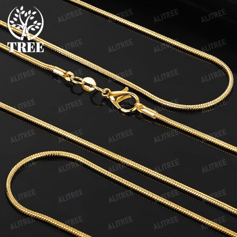 18K Gold Snake Chains Necklace 925 Sterling Silver Men's 1mm 2mm 3mm Chains Jewelry For Women Long Chains Accessories Gifts
