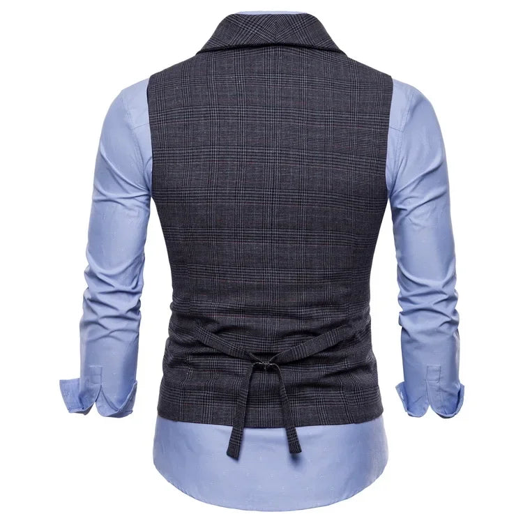 Blazer Men Vests Plaid Suits Coats Double Breasted Turn Down Collar Sleeveless Slim Fit Vest Coat Casual Regular Splice Autumn