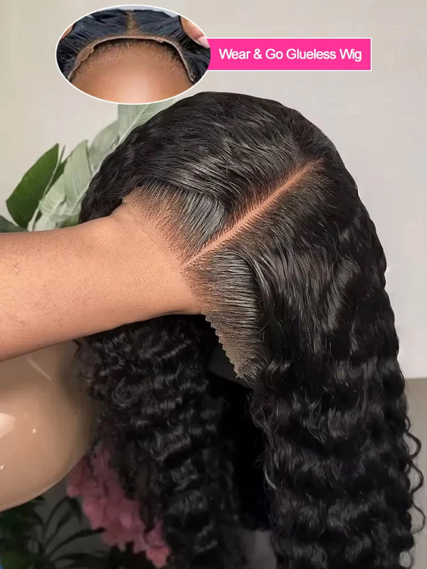 300% Density 40 46Inches Deep Wave Frontal Wig 13x4 13x6 HD Curly Lace Frontal Human Hair Wig Peruvian 7x5 Wear Go Glueless Wig