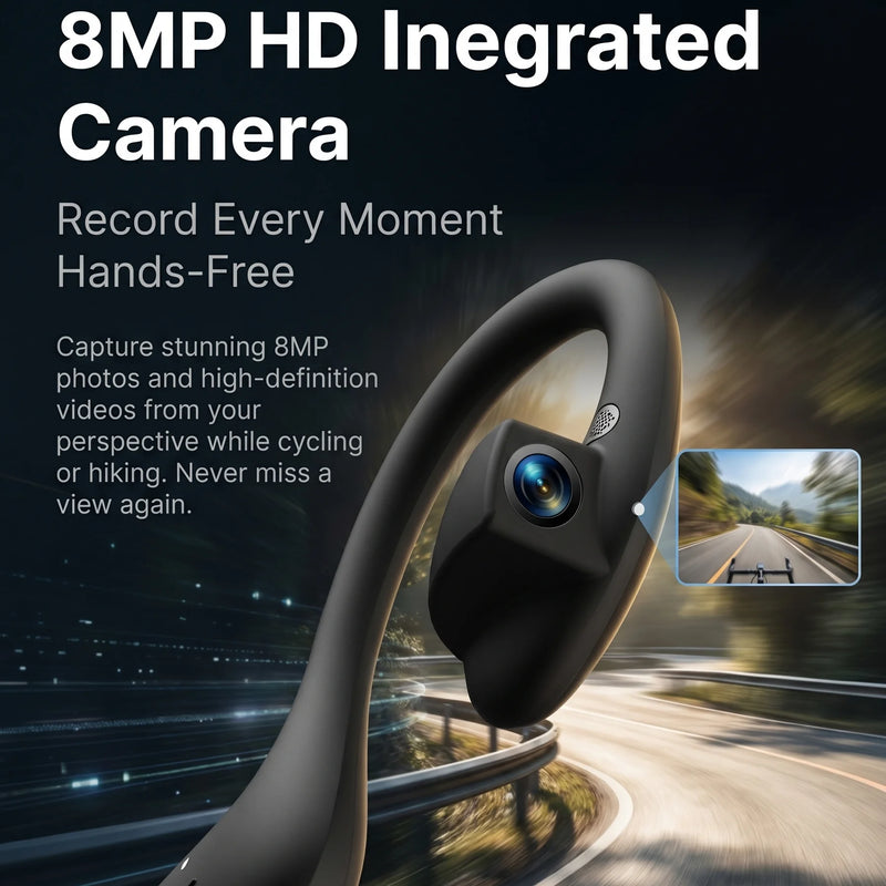 AI Camera Headphones 8MP HD Recording Smart AI Translation Ear Hanging Air Conduction Earphones Bluetooth Outdoor Cycling Record
