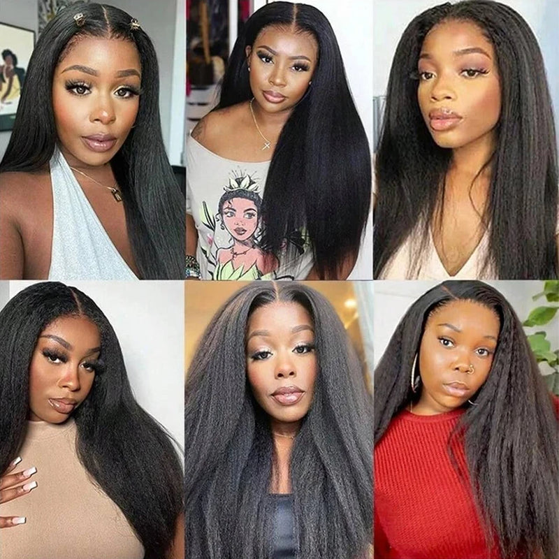 12A Kinky Straight Human Hair Bundles Unprocessed Raw Brazilian Human Hair 2/3/4 Bundles Double Weft Human Hair Weave Extensions Natural Color Yaki Straight Hair Bundles For Women Daily Use Birthday Holiday Gift Kpop Popular