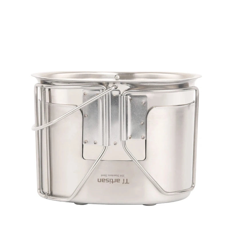 Tiartisan Outdoor Camping Cookware 304 Stainless Steel Army Edition Canteen Cup Lunch Box Wood Stove Set With Handle Hanging Pot