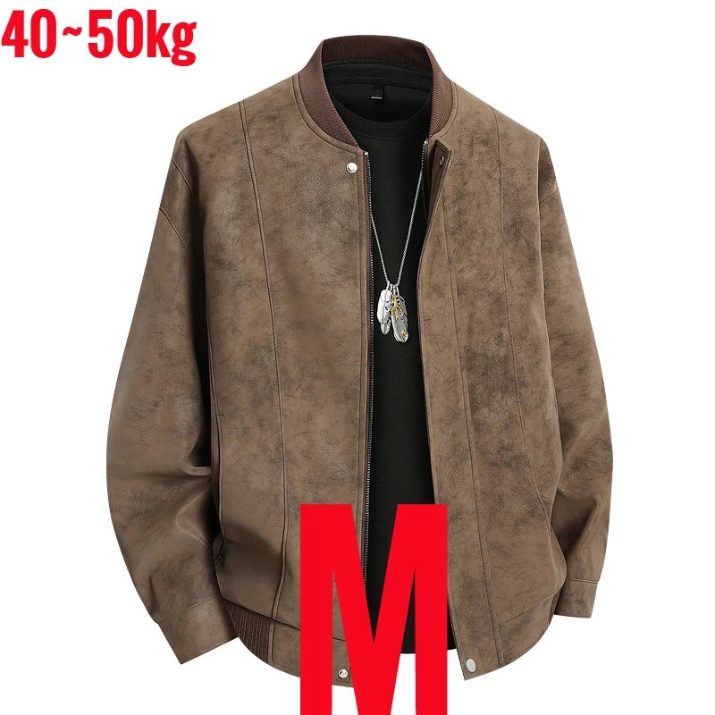Big Size 8XL Suede Leather Jacket Men Cotton Padded Coat Motorcycle Male Oversize College Large Plus Winter Zipper Windbreaker