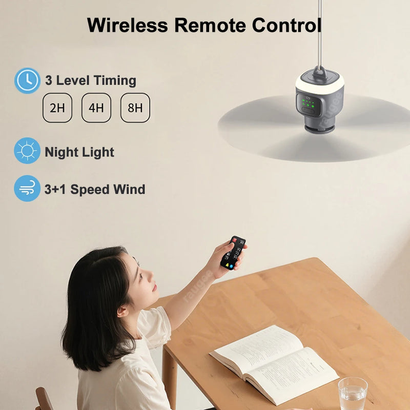 Portable Ceiling Fans Outdoor Camping Ceiling Fan Air Circulator 12000mAh Rechargeable Electric Fan for Home with Light Remote