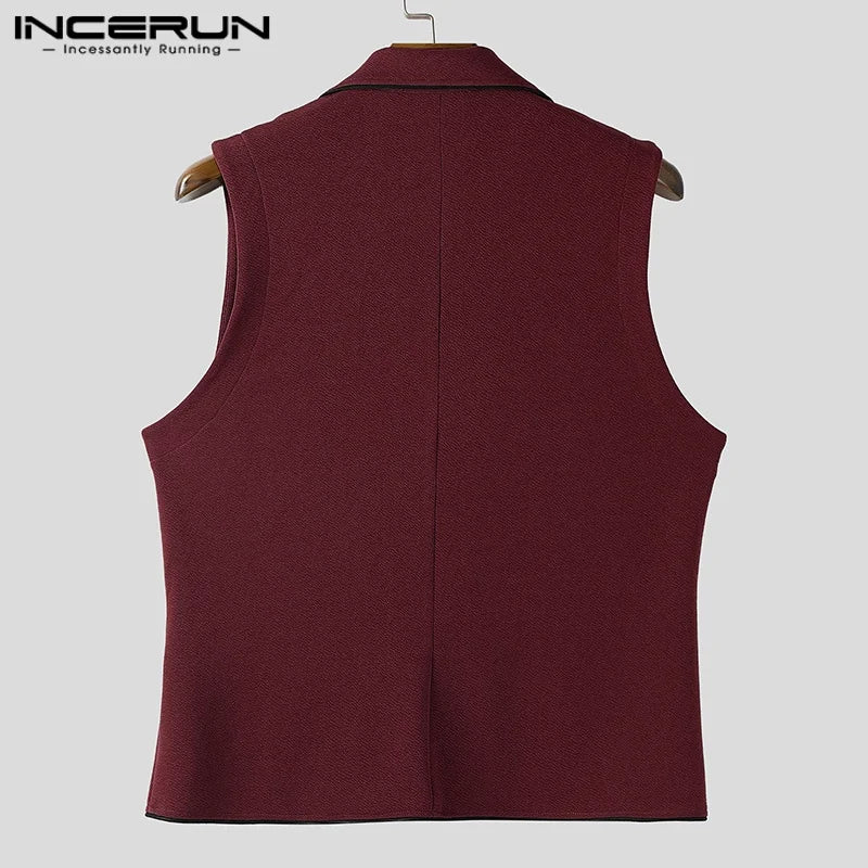 INCERUN Men Vests Patchwork Lapel Sleeveless Button Casual Male Waistcoats Color-block Streetwear 2025 Fashion Vests Men S-5XL